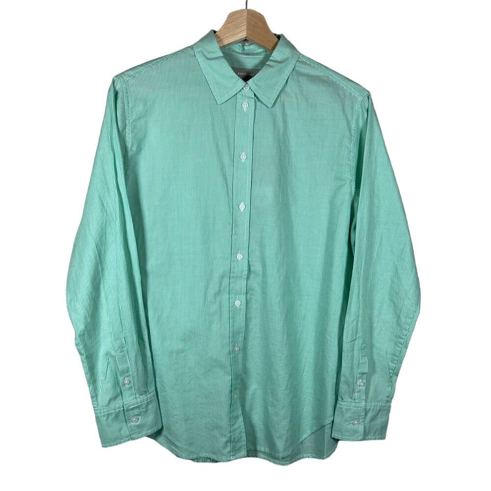 Everlane Womens Button Up Shirt Size 4 Green Mint Cotton Striped Pastel Easter